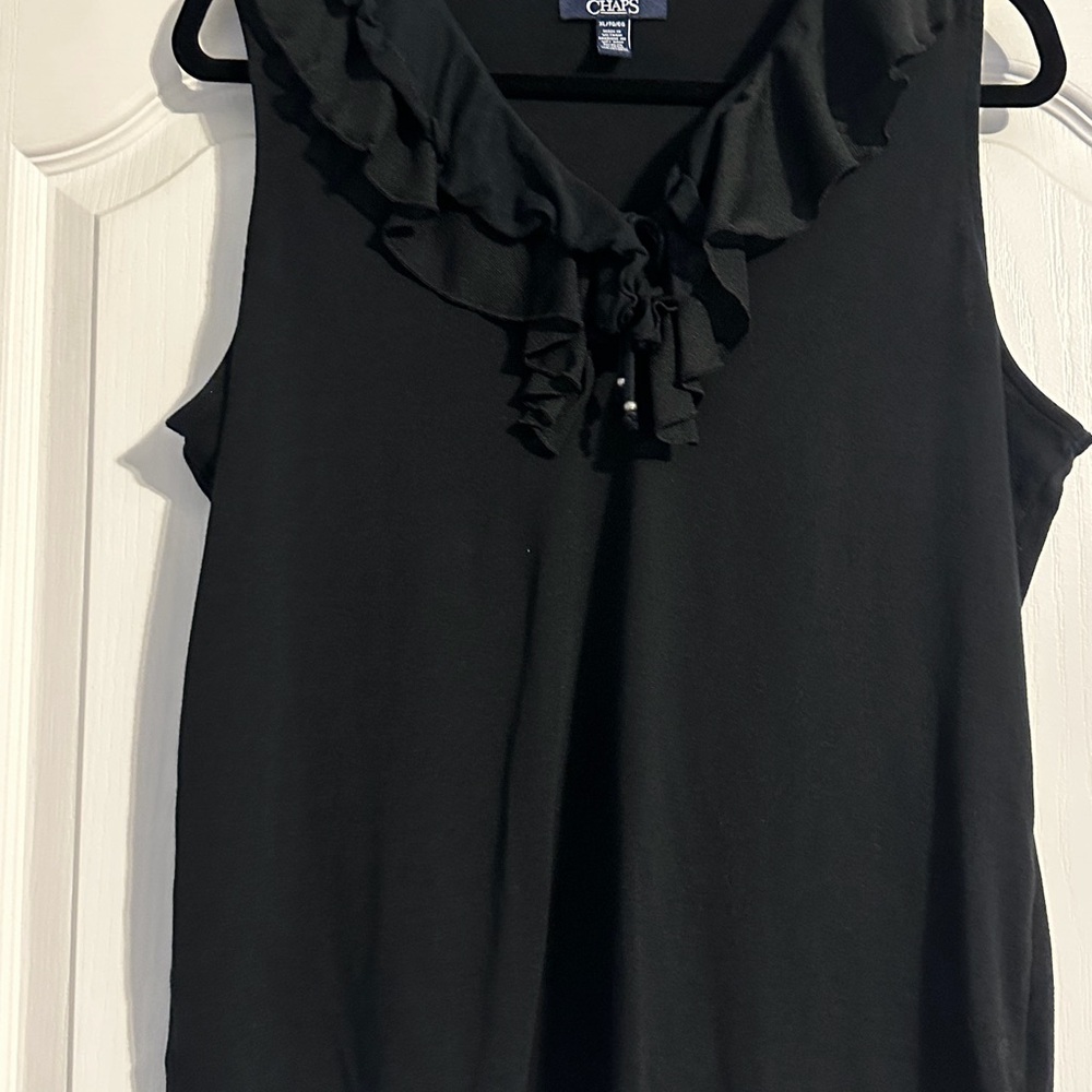 Chaps Sleeveless Black Ruffle Blouse